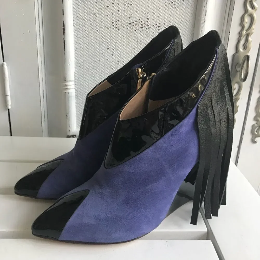 PURPLE SUEDE BRAZILIAN FRINGE  WEDGES